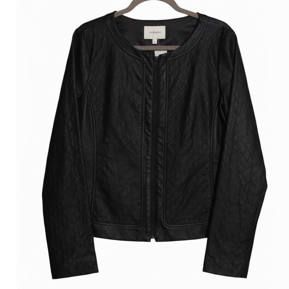 Skies Are Blue Terese Faux Leather Jacket Womens L Black Quilted Moto NWT